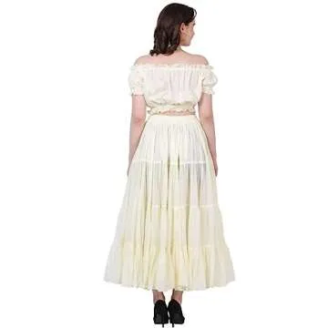 Wevez® Women's Plus Size Gypsy 25 Yard Long Flowy Solid Color Renaissance fair Skirt, Off-White
