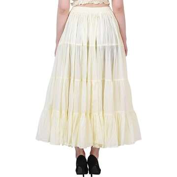 Wevez® Women's Plus Size Gypsy 25 Yard Long Flowy Solid Color Renaissance fair Skirt, Off-White