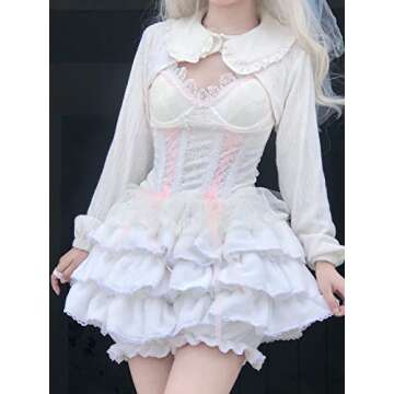 Women Lolita Bloomers Teens Japanese Cute Maid Tiered Ruffle Bloomer Shorts Kawaii Fuzzy Fluffy Pumpkin Pants Pettipants (White)