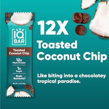 IQBAR Brain and Body Plant Protein Bars - Toasted Coconut Chip - 12-Count Low Carb - Gluten Free, Hi...