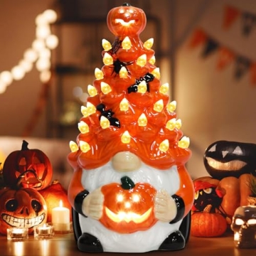 Light Up Ceramic Gnomes Halloween Tree | 8.6" Vintage Figurines