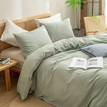 BESTOUCH Duvet Cover Set 100% Washed Cotton Linen Feel Super Soft Comfortable Chic Lightweight 3 PCs...