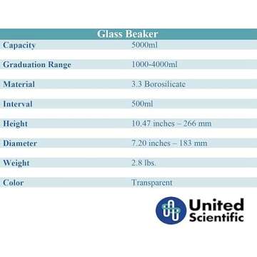 United Scientific™ BG1000-5000 Borosilicate Laboratory Grade Glass Beakers | Griffin Style Low For...