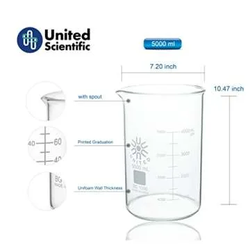 United Scientific™ BG1000-5000 Borosilicate Laboratory Grade Glass Beakers | Griffin Style Low Form Beaker | Graduated with Spout | Designed for Laboratories & Chemistry Classrooms | 5000mL Capacity