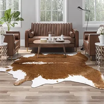 AROGAN Premium Faux Cowhide Rug - Large 4.6x5.2 Feet for Western Decor