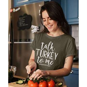Talk Turkey to Me T Shirt Women Thanksgiving Funny Letter Print Short Sleeve Casual Tee Tops Size M (Green)