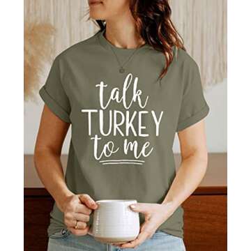 Talk Turkey to Me T Shirt Women Thanksgiving Funny Letter Print Short Sleeve Casual Tee Tops Size M (Green)
