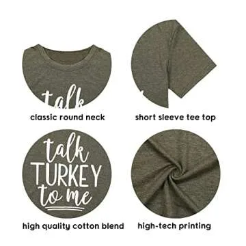 Talk Turkey to Me T Shirt Women Thanksgiving Funny Letter Print Short Sleeve Casual Tee Tops Size M (Green)