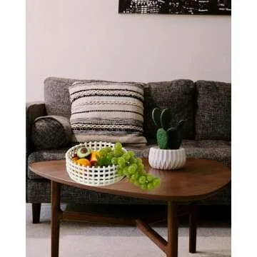 UPWOIGH Large Beige Round Ceramic Storage Basket Bowl