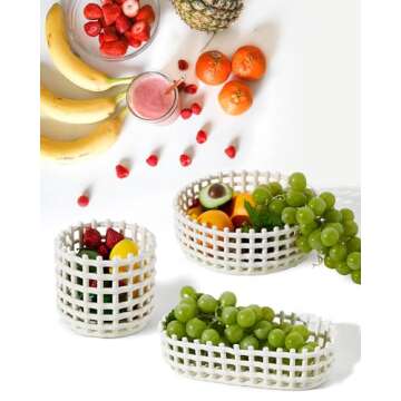 UPWOIGH Large Beige Round Ceramic Storage Basket Bowl