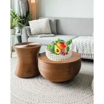 UPWOIGH Large Beige Round Ceramic Storage Basket Bowl