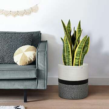 TIMEYARD Woven Cotton Rope Plant Basket for 10" Flower Pot Floor Indoor Planters, 11” x 11” Stor...