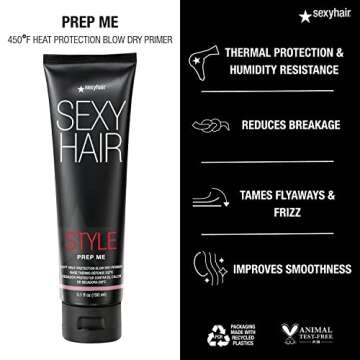 SexyHair Style Prep Me Heat Protection Blow Dry Primer, 5.1 oz | Heat Protection | Up to 68% Breakage Reduction | Ideal for Layering