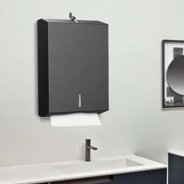Paper Towel Dispenser Wall Mount with Key Lock, Commercial Hand Towel Dispenser C-fold/Multi-fold/Tri-fold Paper Towel Holder for Bathroom Restroom, Stainless Steel (Matte Black)