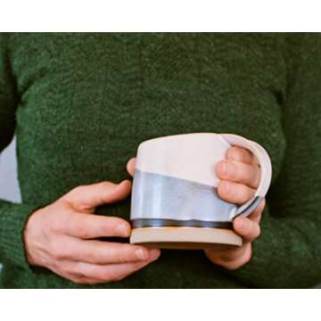 Well Covered & Green Original Day Glazed Ceramic Coffee Mug Set - 2 Vintage Japanese Style Cappucino Coffee Mugs - Stoneware Mug & Matcha Cup Gift Set - 2 x White, 12oz