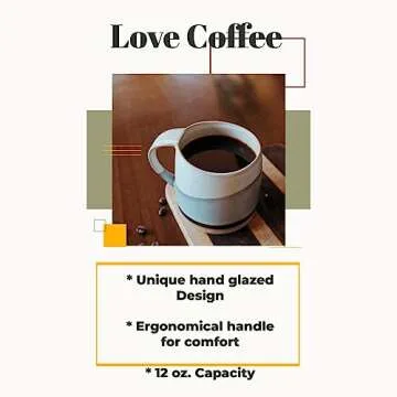 Well Covered & Green Original Day Glazed Ceramic Coffee Mug Set - 2 Vintage Japanese Style Cappucino Coffee Mugs - Stoneware Mug & Matcha Cup Gift Set - 2 x White, 12oz