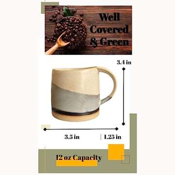 Well Covered & Green Original Day Glazed Ceramic Coffee Mug Set - 2 Vintage Japanese Style Cappucino Coffee Mugs - Stoneware Mug & Matcha Cup Gift Set - 2 x White, 12oz