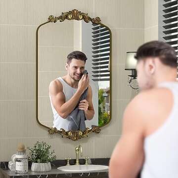 SMIROR Arched Gold Antique Mirror 24x 36, Arch Vintage Mirror for Wall, Metal Framed Baroque Mirror ...