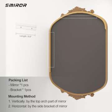SMIROR Arched Gold Antique Mirror 24x 36, Arch Vintage Mirror for Wall, Metal Framed Baroque Mirror for Bathroom Vanity Mantel