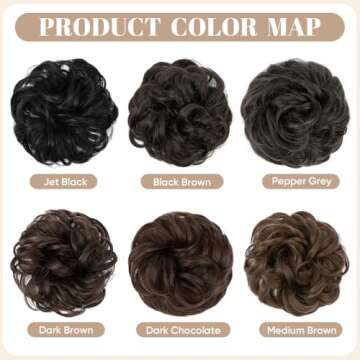 SARLA 2PCS Messy Hair Bun Hair Pieces Wavy Curly Synthetic Updo Fake Scrunchies Ponytail Extension for Women Black Brown
