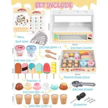 Toyssa Wooden Ice Cream Toys Kids Pretend Play Store Toys for Toddlers Girls 3 4 5 6, Wooden Food Ch...