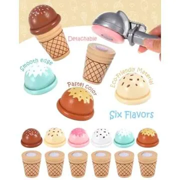 Toyssa Wooden Ice Cream Playset for Kids 2-8 Years
