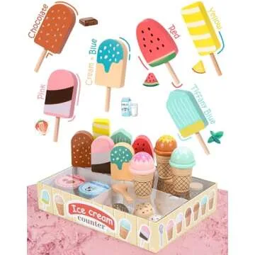 Toyssa Wooden Ice Cream Playset for Kids 2-8 Years