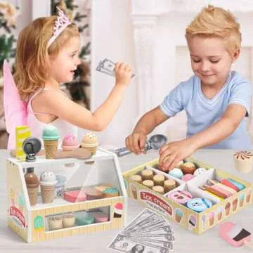Toyssa Wooden Ice Cream Playset for Kids 2-8 Years