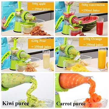 Manual Masticating Juicer - Fresh Fruit and Vegetable Extractor