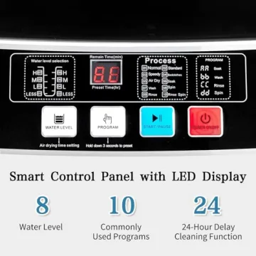 Winado Full Automatic Washing Machine, 17.6Lbs Top Load Portable Washer with Drain Pump, 10 Wash Programs 8 Water 2 in 1 Washer and Dryer for Apartments, RV, Camping