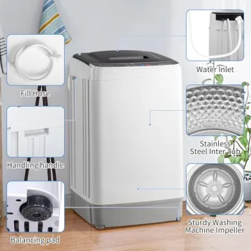 Winado Full Automatic Washing Machine, 17.6Lbs Top Load Portable Washer with Drain Pump, 10 Wash Programs 8 Water 2 in 1 Washer and Dryer for Apartments, RV, Camping