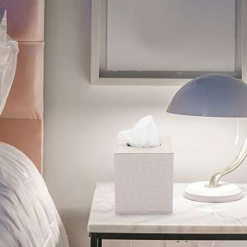 Sumnacon Square Linen Tissue Box Cover - Stylish Cube Tissue Box Holder with Magnetic Bottom, Decorative Tissue Box for Vanity Toilet Tank Dresser Night Stand Table Countertop Office Car, Beige