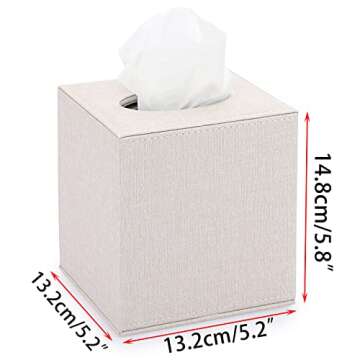 Sumnacon Square Linen Tissue Box Cover - Stylish Cube Tissue Box Holder with Magnetic Bottom, Decorative Tissue Box for Vanity Toilet Tank Dresser Night Stand Table Countertop Office Car, Beige