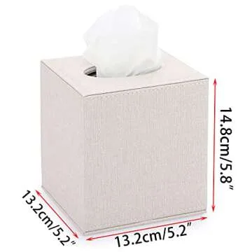 Sumnacon Square Linen Tissue Box Cover - Stylish Cube Tissue Box Holder with Magnetic Bottom, Decorative Tissue Box for Vanity Toilet Tank Dresser Night Stand Table Countertop Office Car, Beige
