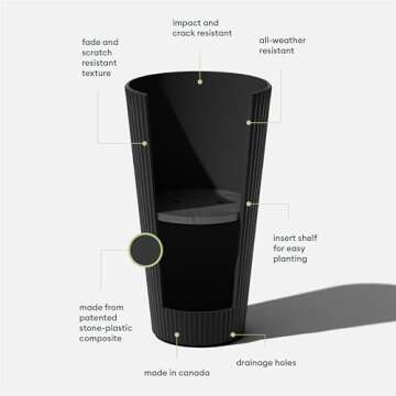 Veradek Demi Series Tall Planter for Porch, Patio, Backyard | Durable Plastic-Concrete Material | Modern Décor for Tall Plants, Grasses