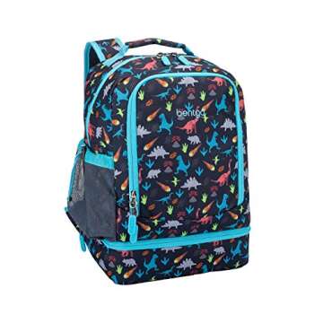 Bentgo 2-in-1 Backpack & Insulated Lunch Bag Set With Kids Prints Lunch Box and 4 Reusable Ice Packs (Dinosaur)