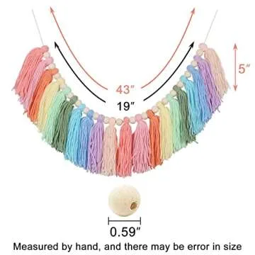 Pastel Rainbow Tassel Garland - Boho Tassel Garland with Wood Beads - Wall Decor for Dorm, Girls Roo...