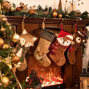 Valery Madelyn Christmas Stockings Decorations, 21 Inch Fabric Red Brown Sika Deer Cute Plush Person...