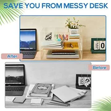 Kathfly Acrylic Desk Organizer 3 Tier Clear Desk Organizer Stackable Paper Letter File Tray Storage Accessories for Office Workspace Classroom Supplies(3 Compartments)