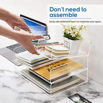 Kathfly Acrylic Desk Organizer 3 Tier Clear Desk Organizer Stackable Paper Letter File Tray Storage Accessories for Office Workspace Classroom Supplies(3 Compartments)