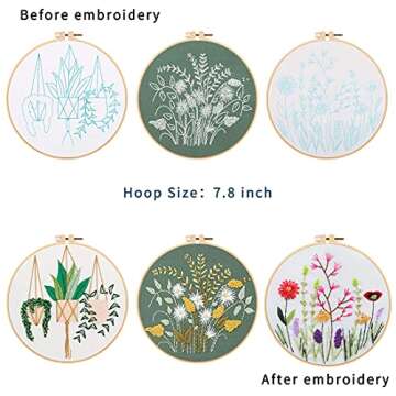 Nuberlic 3 Pack Embroidery Kits for Beginners Starters Cross Stitch Kits with Pattern for Adults Kids Craft Stamped Cloth 3 Hoops Threads Needles