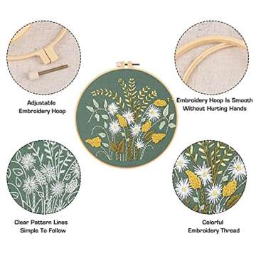 Nuberlic 3 Pack Embroidery Kits for Beginners Starters Cross Stitch Kits with Pattern for Adults Kids Craft Stamped Cloth 3 Hoops Threads Needles