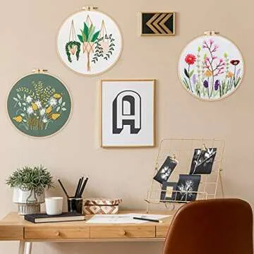 Nuberlic 3 Pack Embroidery Kits for Beginners Starters Cross Stitch Kits with Pattern for Adults Kids Craft Stamped Cloth 3 Hoops Threads Needles