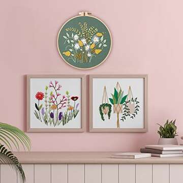 Nuberlic 3 Pack Embroidery Kits for Beginners Starters Cross Stitch Kits with Pattern for Adults Kids Craft Stamped Cloth 3 Hoops Threads Needles