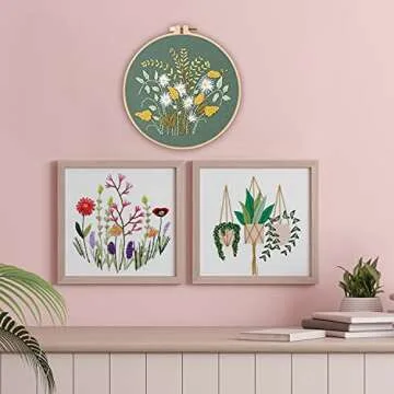 Nuberlic 3 Pack Embroidery Kits for Beginners Starters Cross Stitch Kits with Pattern for Adults Kids Craft Stamped Cloth 3 Hoops Threads Needles
