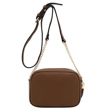 FashionPuzzle Chevron Quilted Crossbody Camera Bag with Chain Strap and Tassel (Dark Taupe) One Size