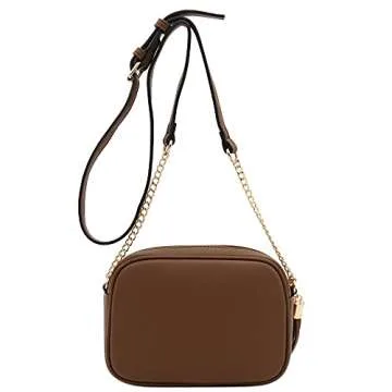 FashionPuzzle Chevron Quilted Crossbody Camera Bag with Chain Strap and Tassel (Dark Taupe) One Size