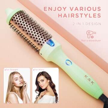 K&K 1.5 Inch Ceramic Curling Iron Brush - Double MCH Heater, 30s Heating, Cool-Tip Burn Protection, Non-Damaging 180 Degree Heat, Dual Voltage For Travel