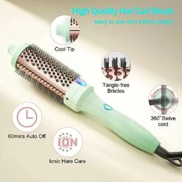 K&K 1.5 Inch Ceramic Curling Iron Brush - Double MCH Heater, 30s Heating, Cool-Tip Burn Protection, Non-Damaging 180 Degree Heat, Dual Voltage For Travel