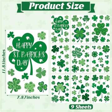9 Sheets St Patricks Day Window Clings, 115 PCS St Patrick's Day Shamrock Window Stickers for St Pat...